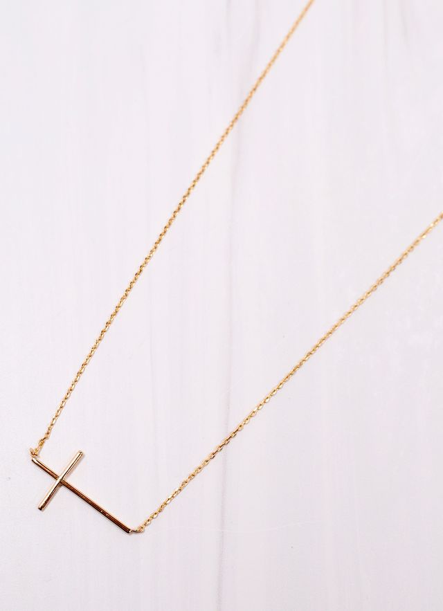 Berthe Side Cross Necklace GOLD