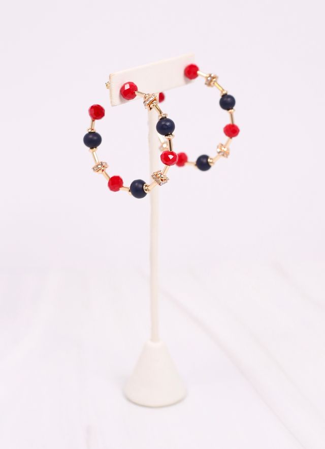 Gerald Beaded Hoop Earring NAVY RED