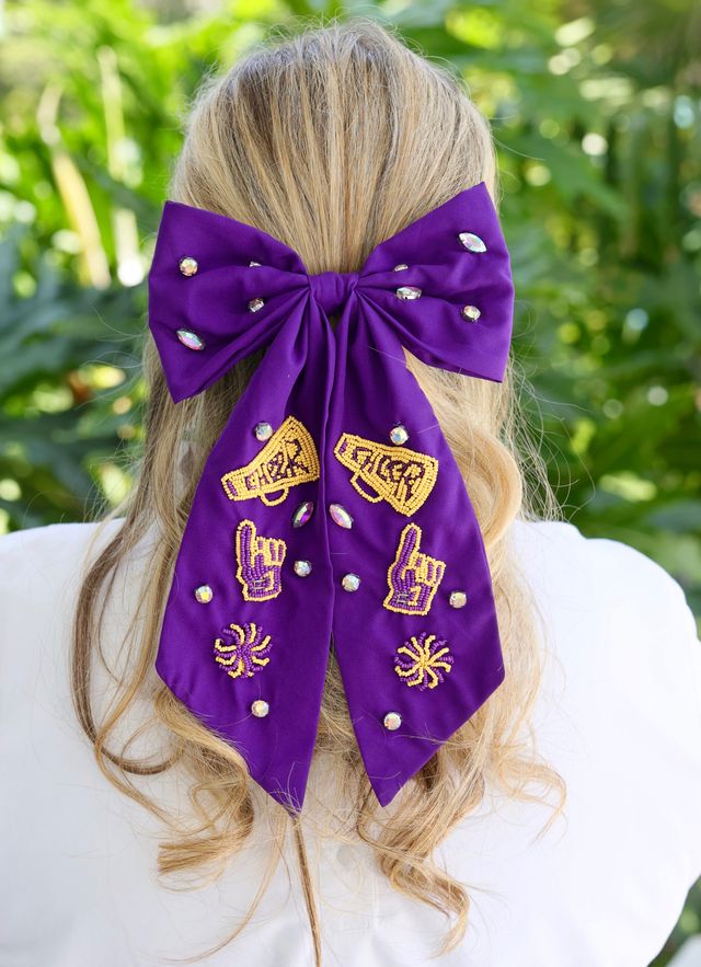 Cheer Them On Hair Bow PURPLE YELLOW