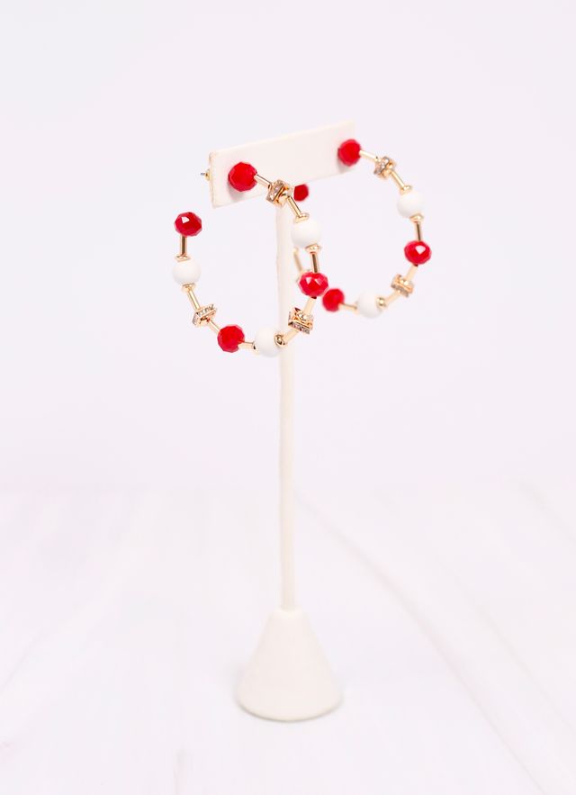 Gerald Beaded Hoop Earring RED WHITE