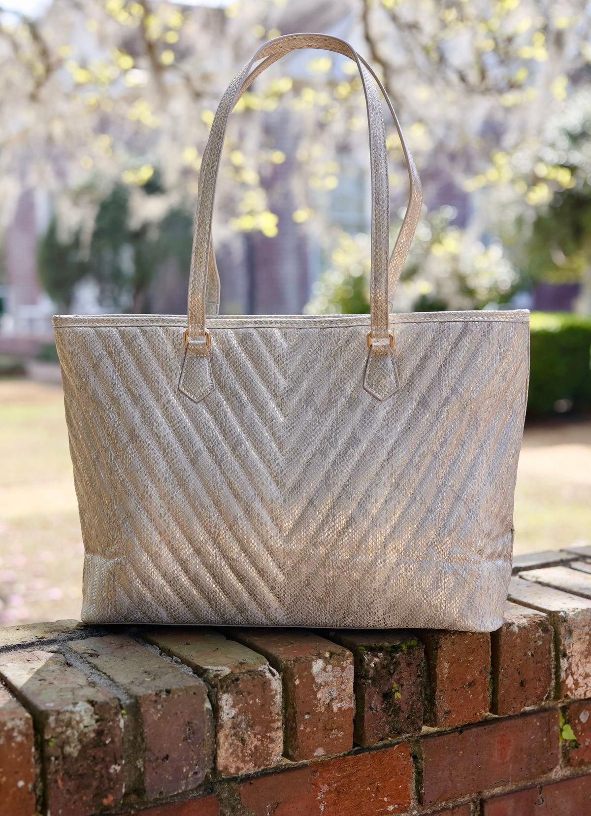 Tabitha Quilted Tote METALLIC CHAMPAGNE