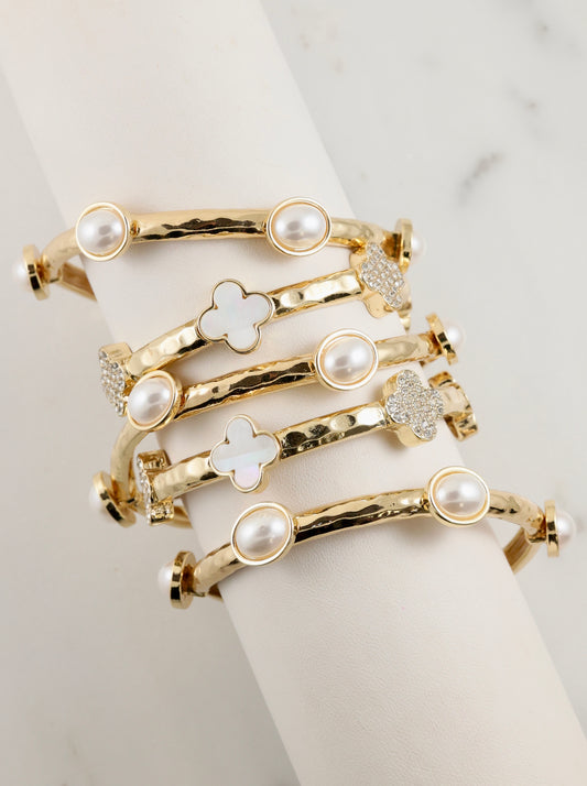 Pearl and Clover Stretch Bracelet Bundle