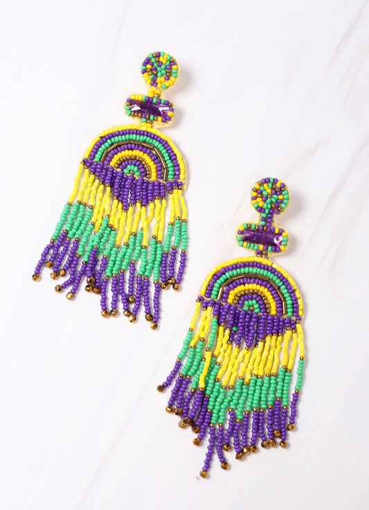 Aurelia Beaded Fringe Drop Earring PURPLE