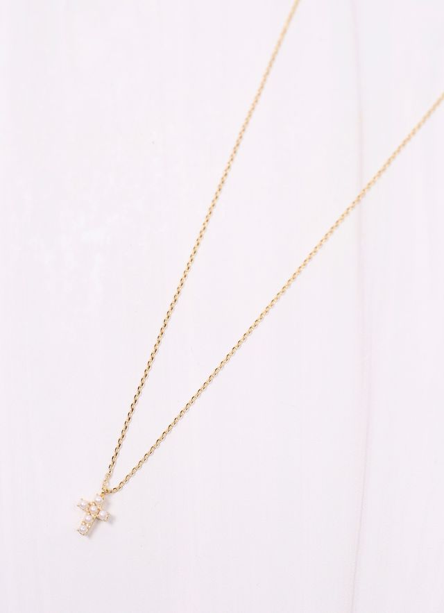 Caine Pearl Cross Necklace GOLD