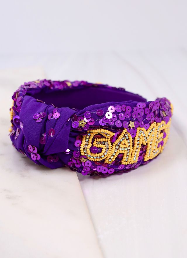 Game Day Sequin Headband PURPLE YELLOW