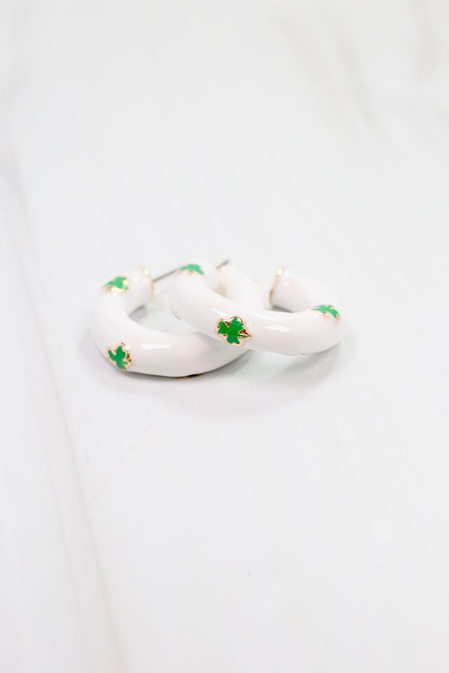 Shamrock Hoop Earring White