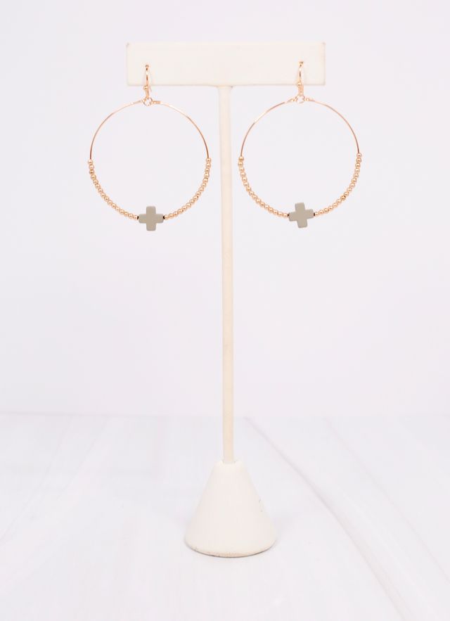 Christa Hoop Earring with Cross GRAY