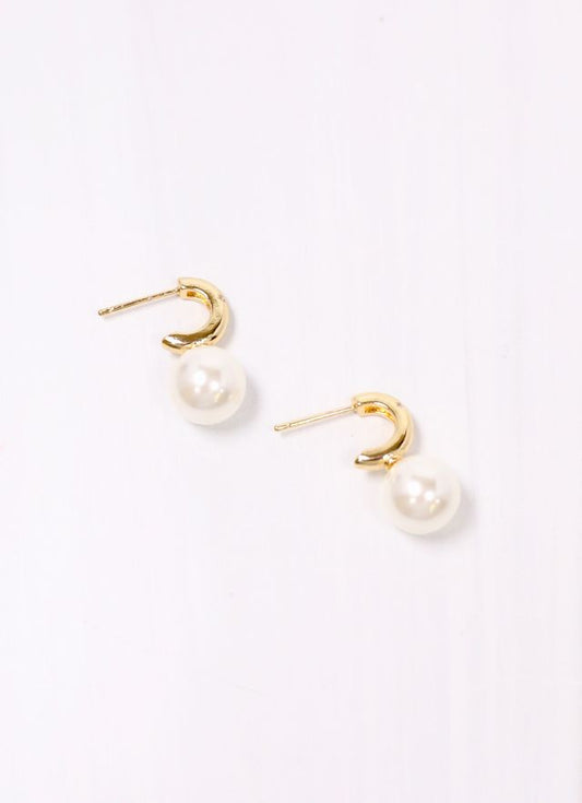 Saito CZ Hoop Earring with Pearl GOLD