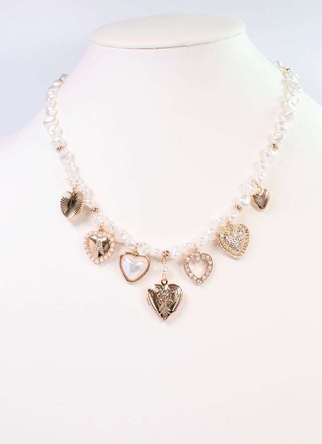 Caren Heart Charm Necklace PEARL