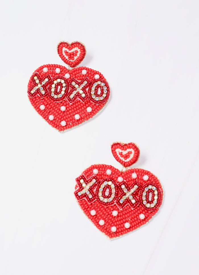 XOXO Embellished Heart Earring RED