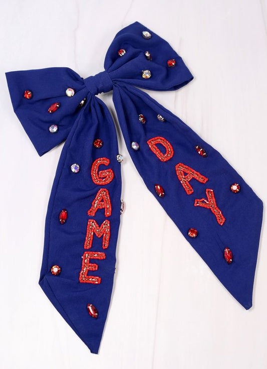 Game Day Embellished Bow NAVY RED