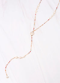 Anders Bead and Pearl Y Necklace NATURAL MULTI