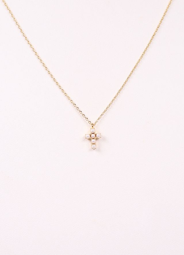 Caine Pearl Cross Necklace GOLD