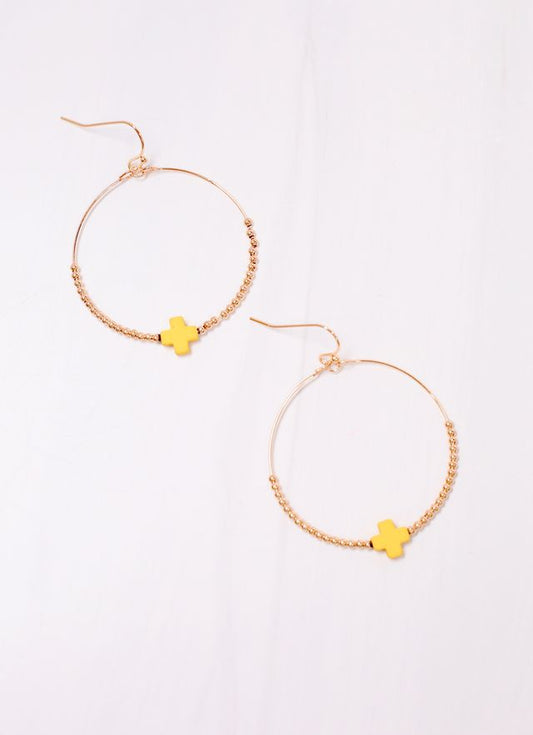 Christa Hoop Earring with Cross YELLOW