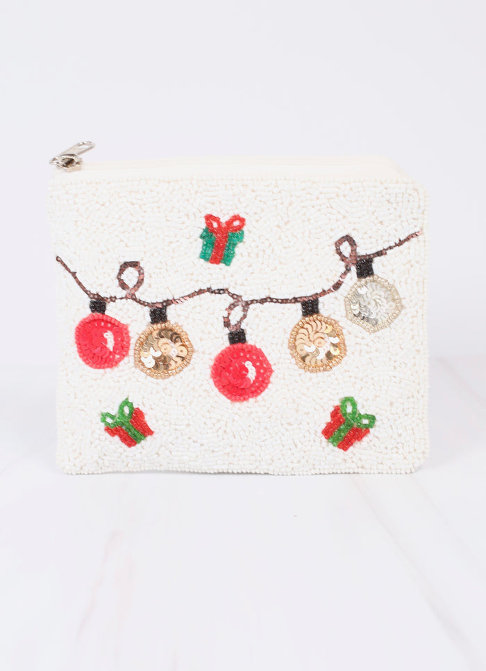 Christmas Ornaments Beaded Pouch WHITE
