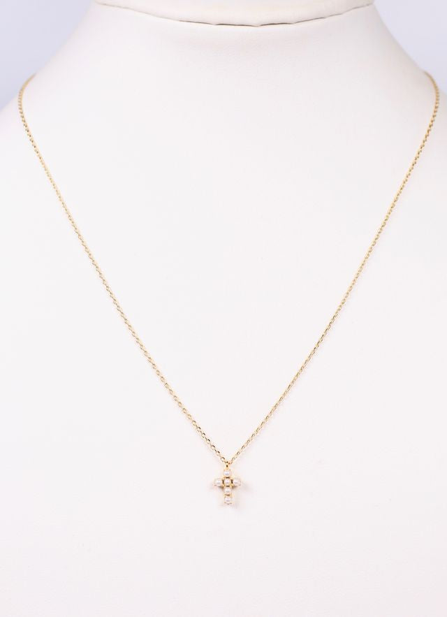 Caine Pearl Cross Necklace GOLD