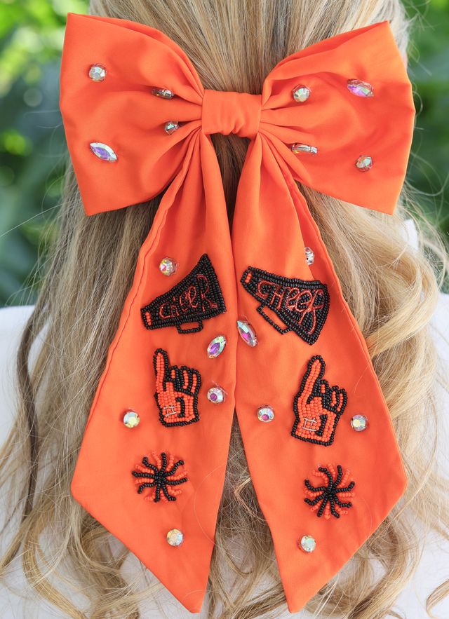 Cheer Them On Hair Bow Orange Black