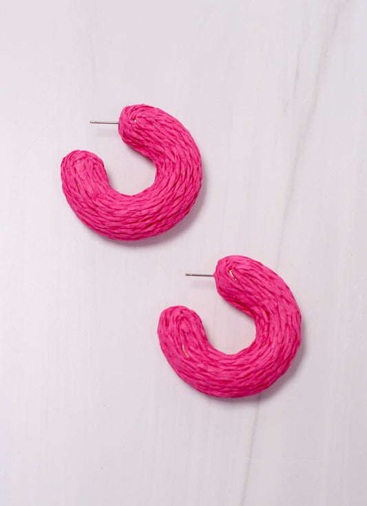 Moravian Wrapped Hoop Earring HOT PINK