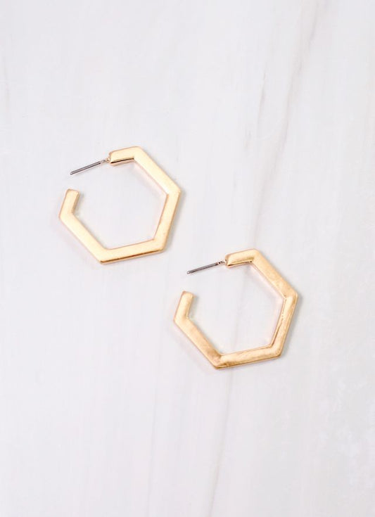 Moore Hexagon Hoop Earring MATTE GOLD