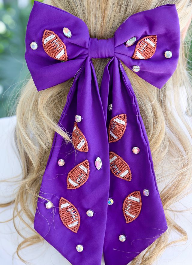 Hutson Beaded Football Bow PURPLE