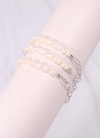 Shannon Pearl and Link Bracelet SILVER