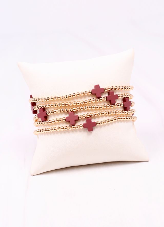 Brittany Cross Bracelet Set BURGUNDY