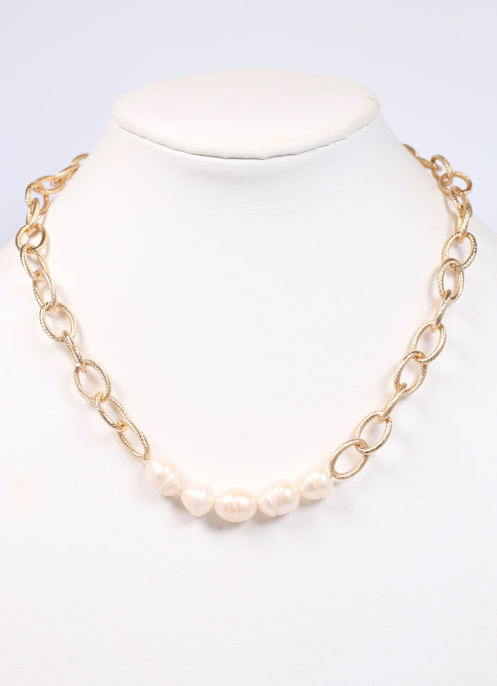 Torrington Link and Pearl Necklace GOLD