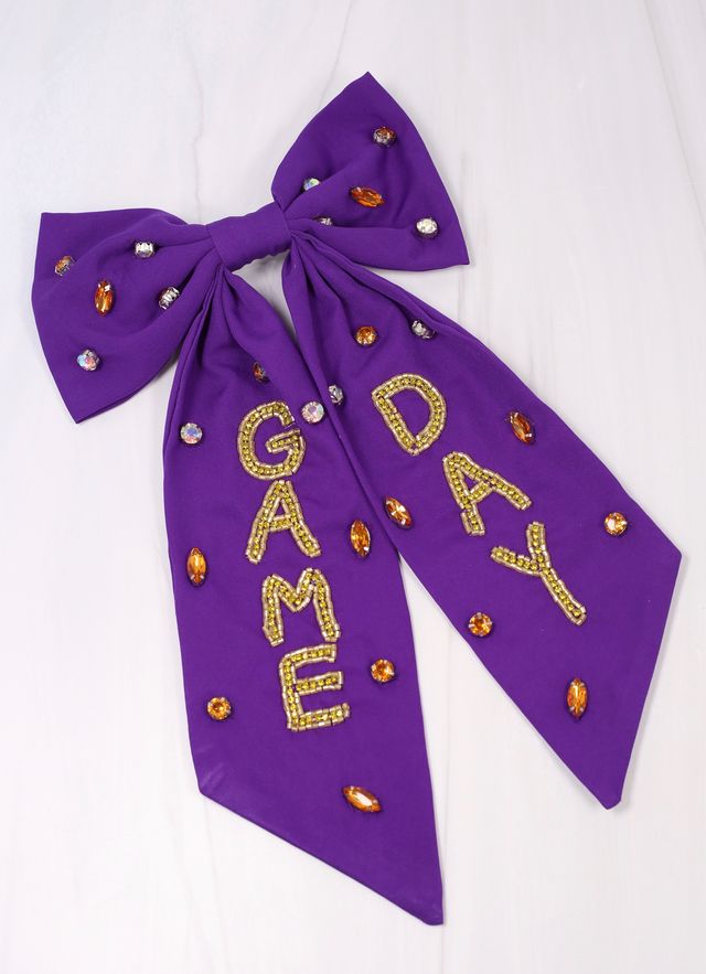 Game Day Embellished Bow PURPLE YELLOW