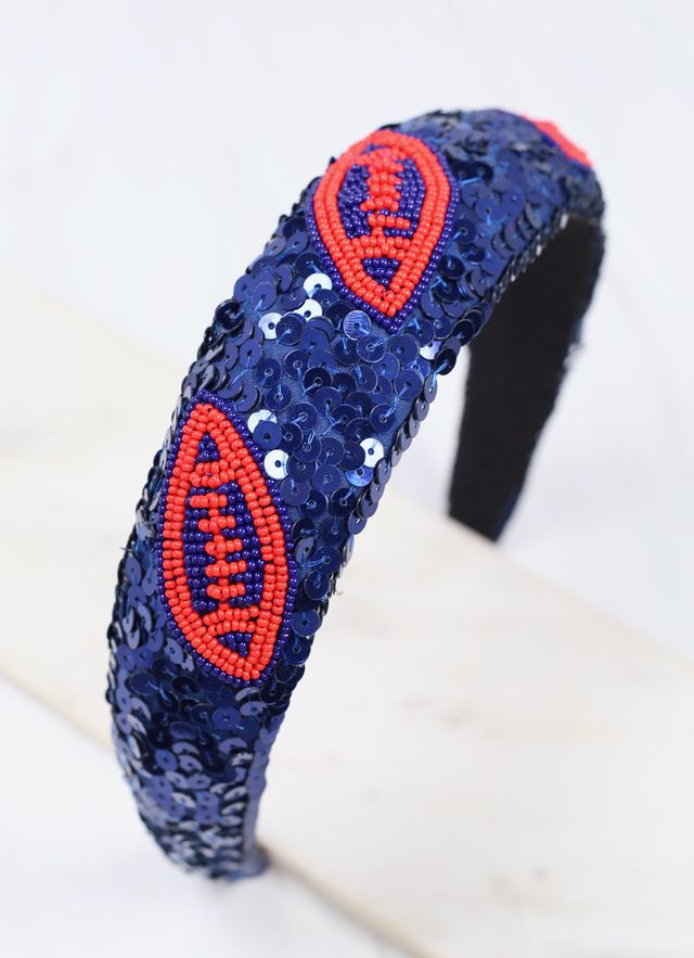 Punt Football Sequin Headband NAVY RED