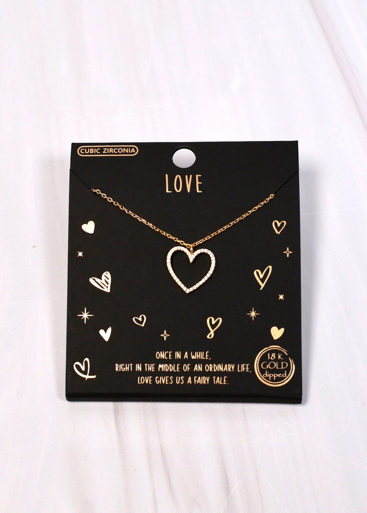 Love CZ Lined Heart Necklace GOLD