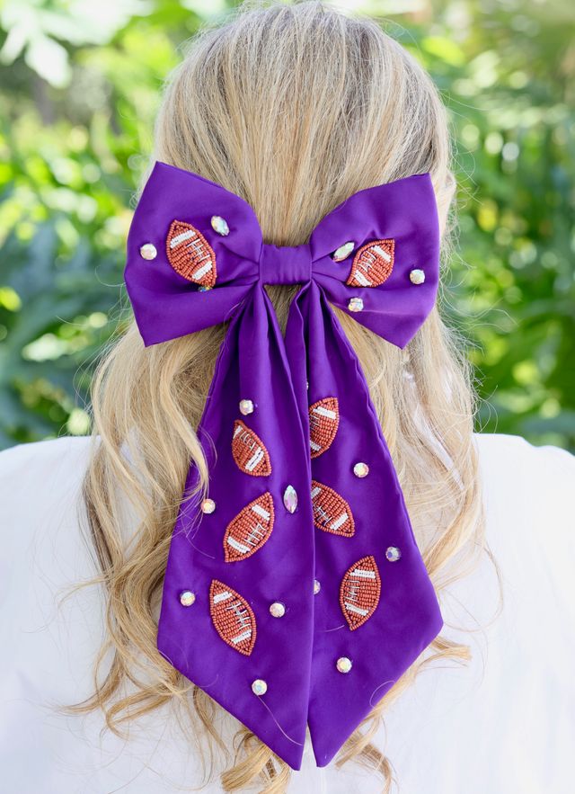 Hutson Beaded Football Bow PURPLE