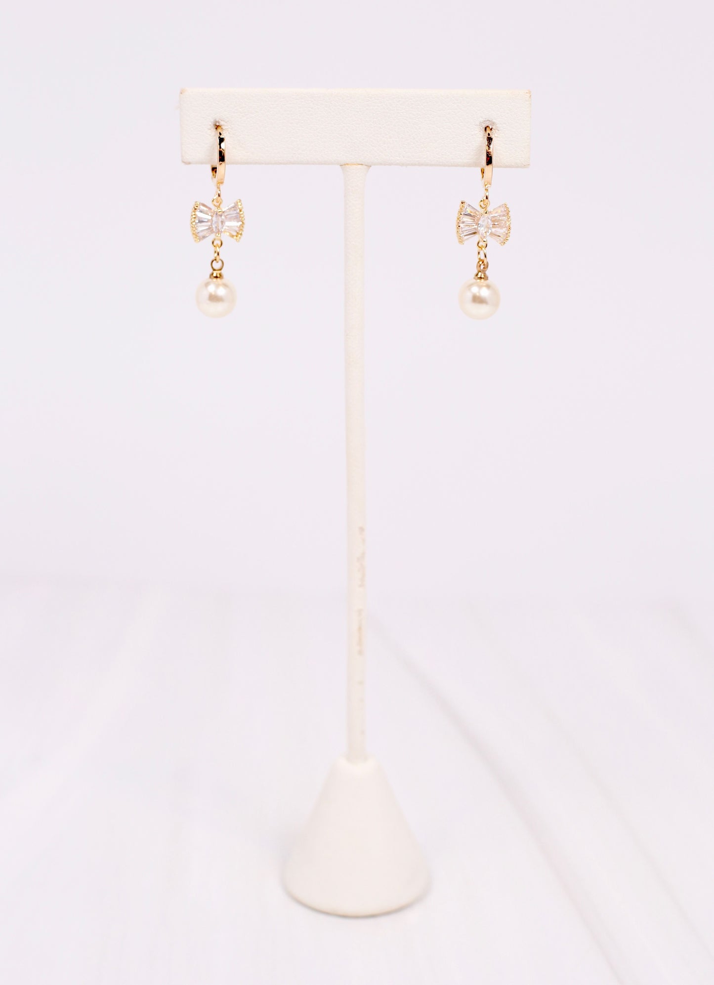 Marione CZ Pearl Drop Hoop Earring GOLD