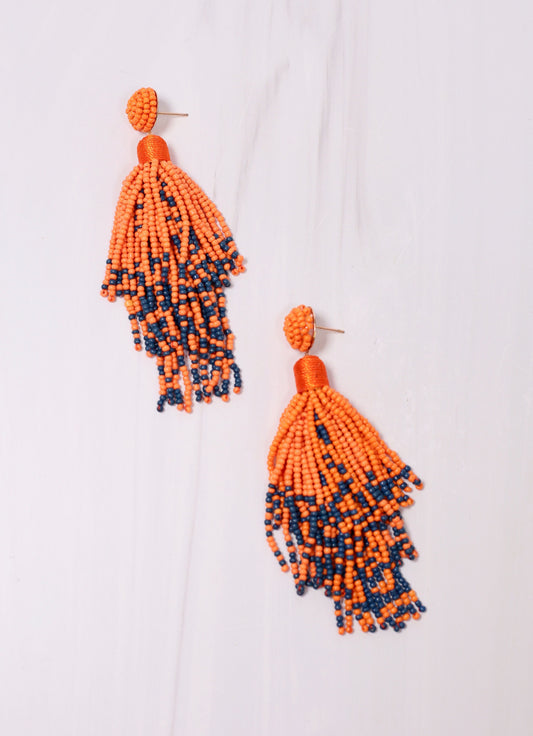 Felicite Beaded Tassel Earring Navy Orange