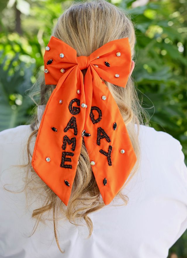 Game Day Embellished Bow Orange Black