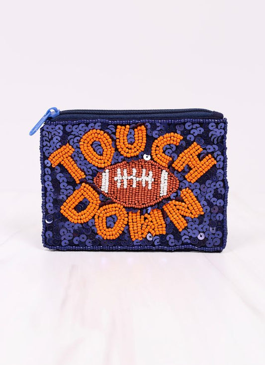 Touch Down Sequin Pouch NAVY ORANGE