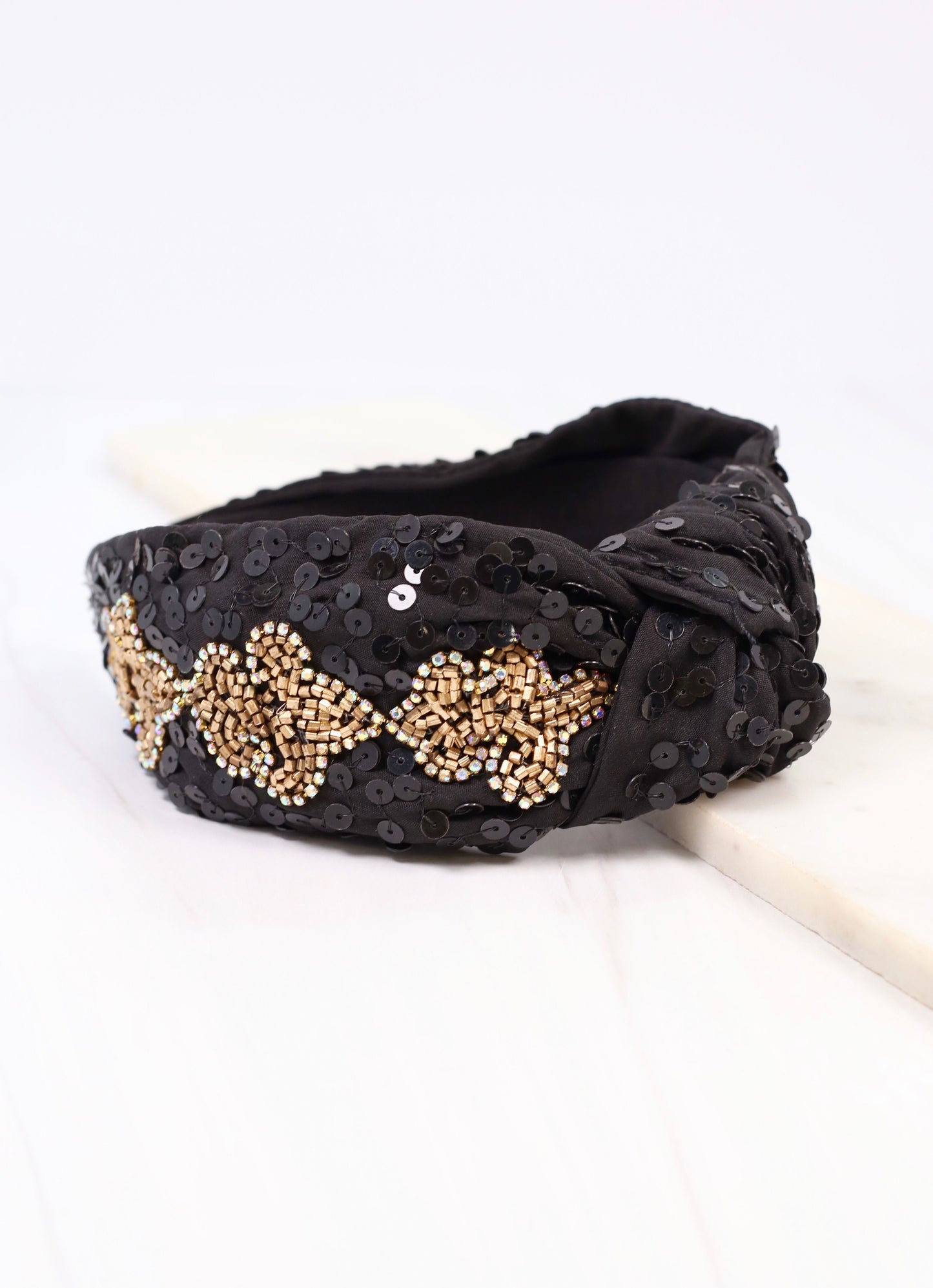 Sequin Fleur Headband BLACK