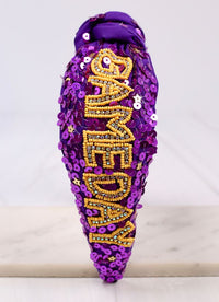 Game Day Sequin Headband PURPLE YELLOW