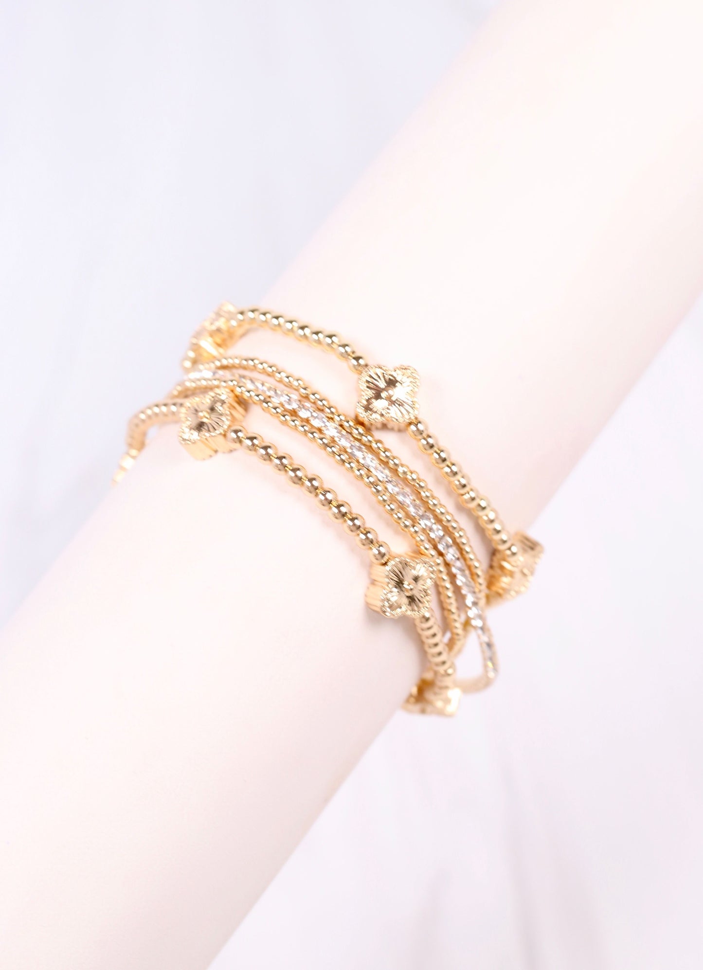 Jaine CZ Clover Bracelet Set GOLD