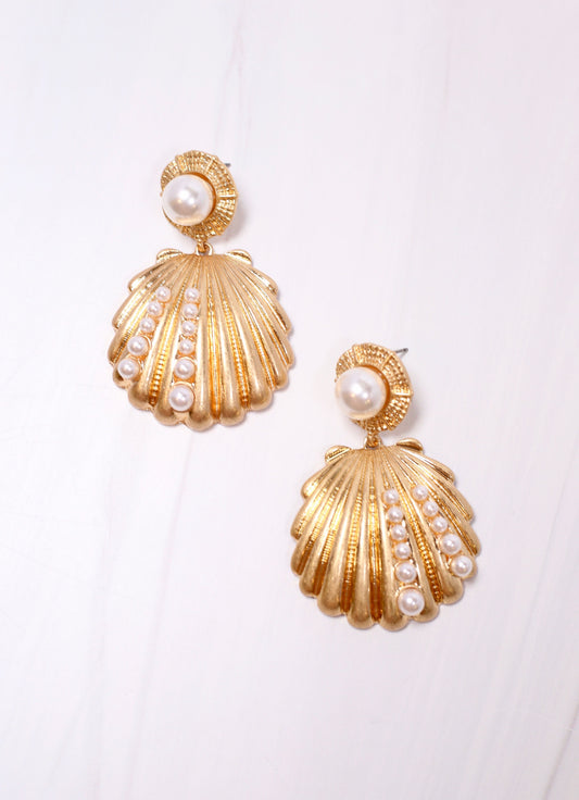 Caspian Pearl and Shell Earring Gold