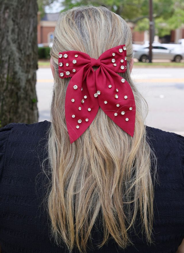 Brett CZ Hair Bow Burgundy