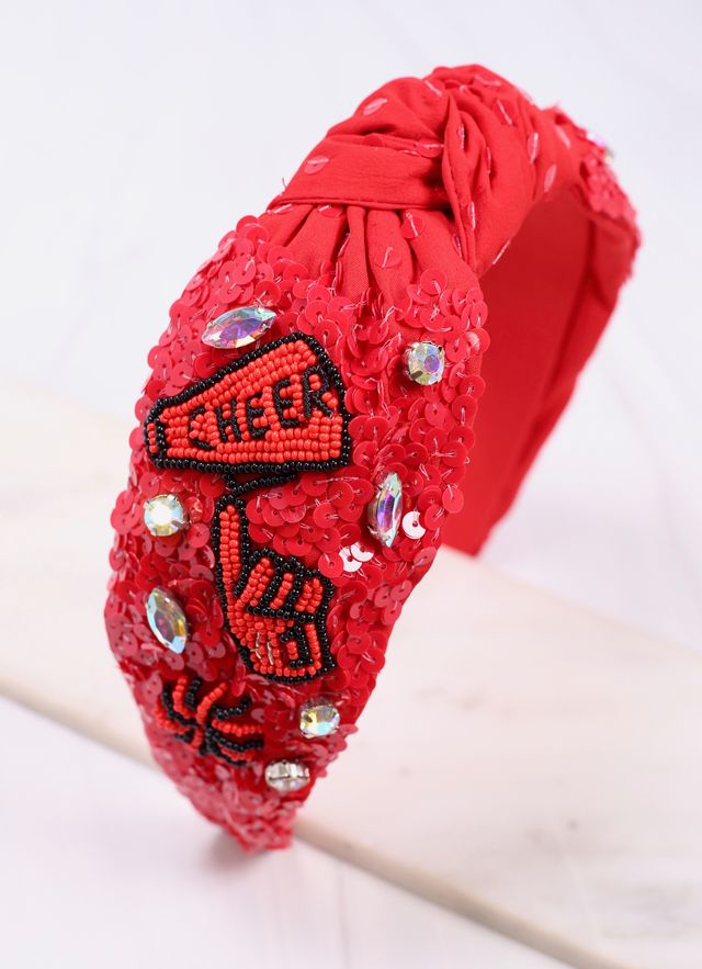 Cheer Sequin Headband RED BLACK