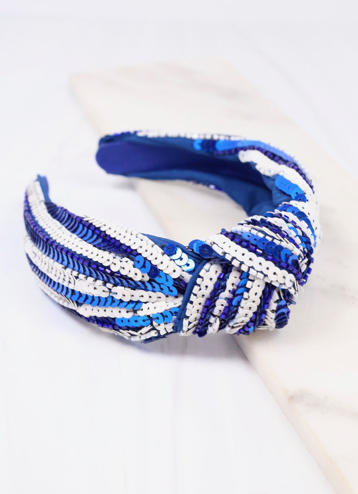 Natasha Sequin Striped Headband BLUE WHITE