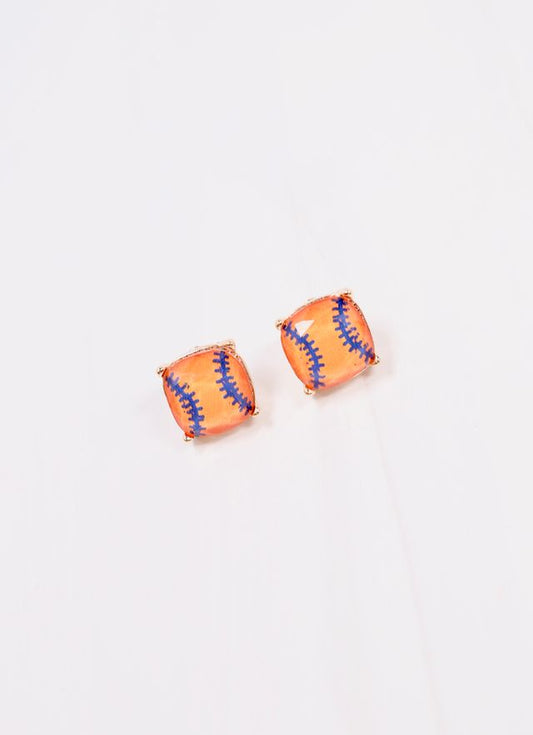 Baseball Stud Earring Orange Navy