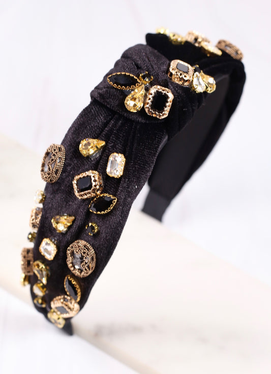 Vanya Vintage Jeweled Headband BLACK