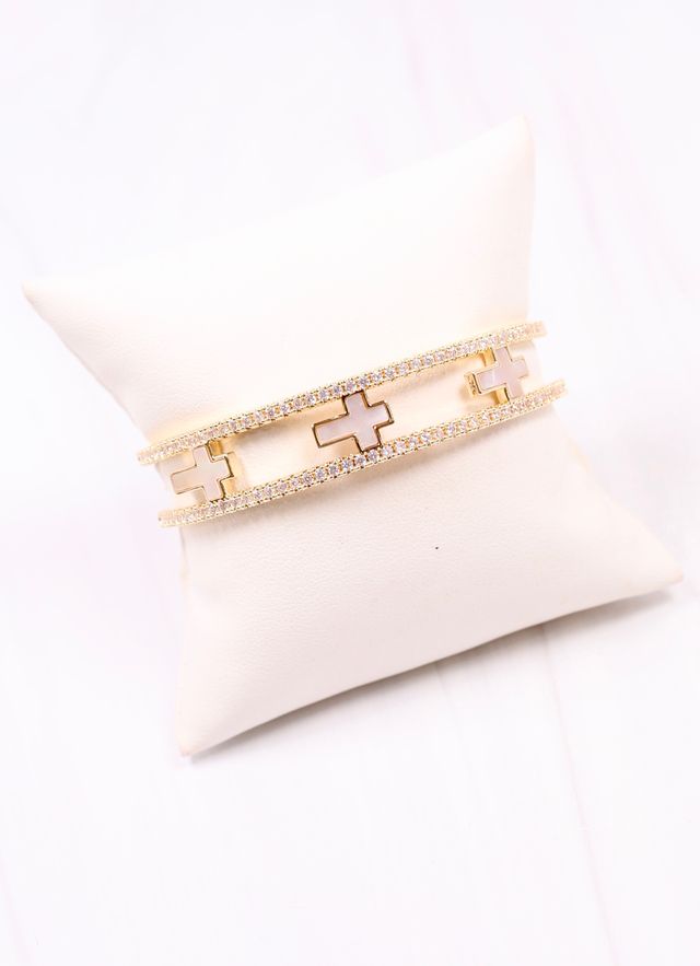 Robinne CZ Cross Cuff Bracelet GOLD