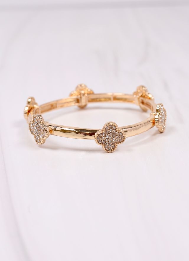 Dion CZ Clover Stretch Bracelet Gold