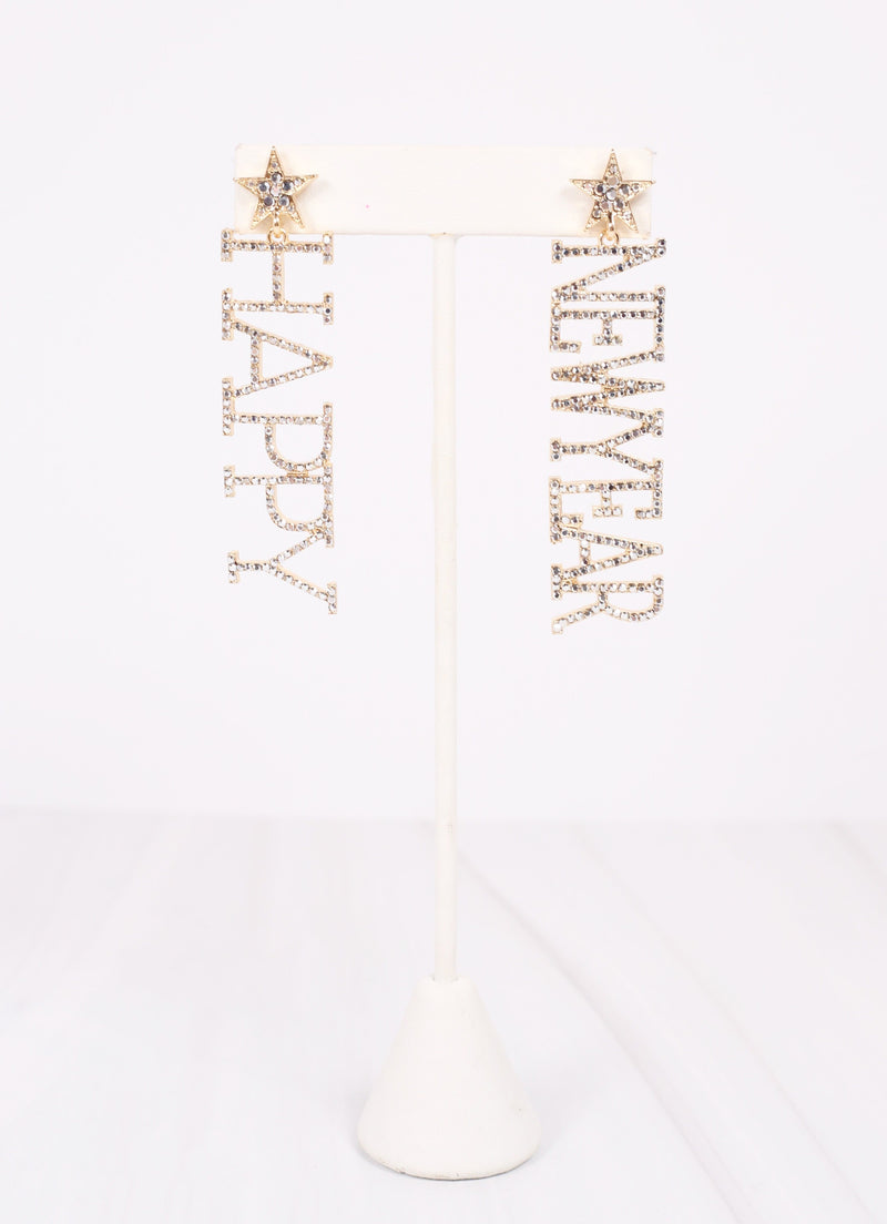 Happy New Year CZ Earring GOLD