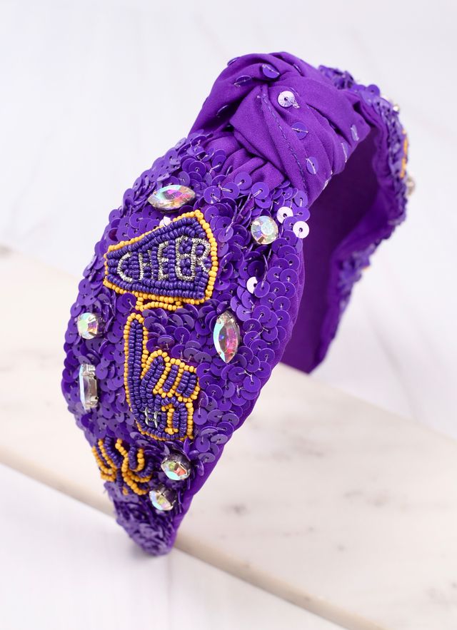 Cheer Sequin Headband PURPLE YELLOW