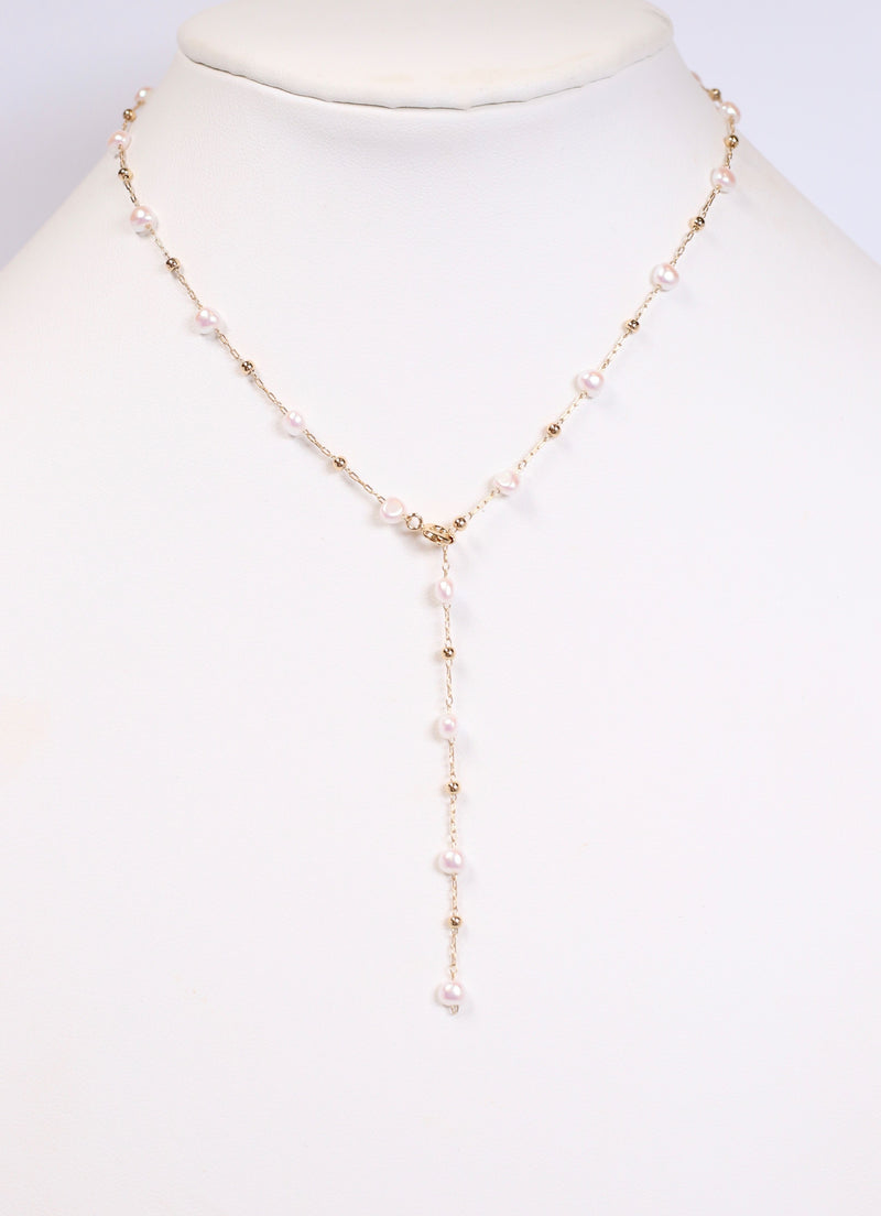 Elise Pearl Y Necklace GOLD