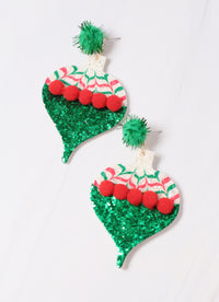 Glittery Christmas Ornament Earring GREEN